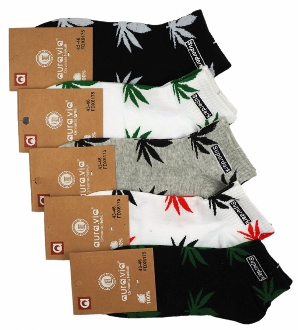 Skarpety bawełniane mix 5 par kolorowe z liściem marihuany 35-38/38-41 Aura.via