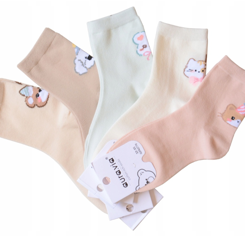 Skarpetki dziewczęce, skarpety bawelniane 5 par 24-27/28-31/32-35 Aura.via