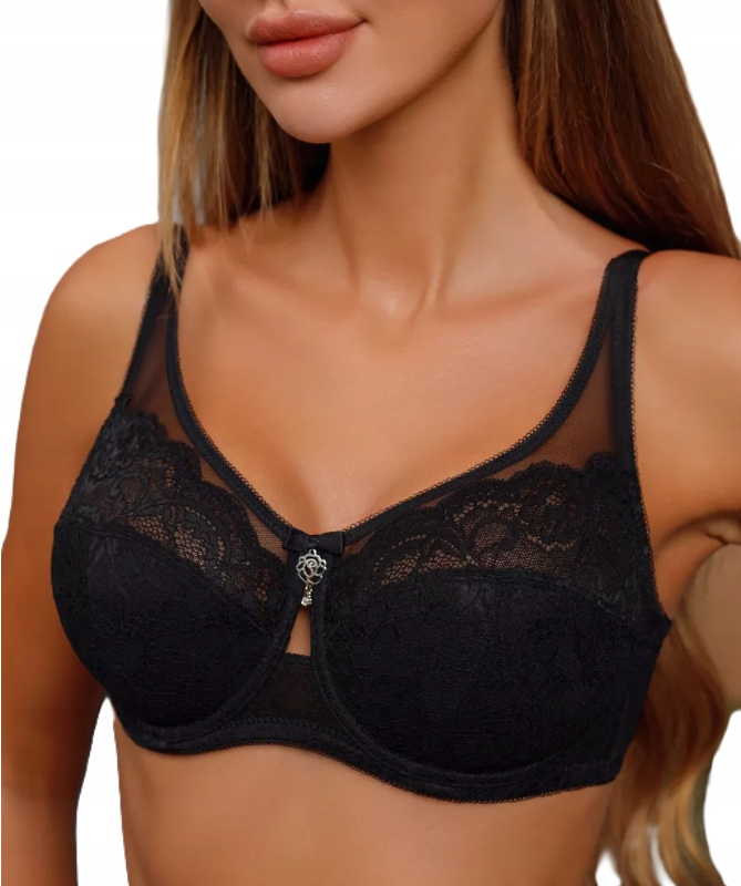 Anfen 4-918 czarny miękki na fiszbinie piękna koronka